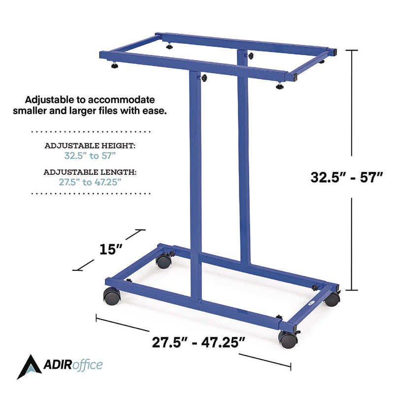 AdirOffice Blueprint Storage Cabinet Steel Vertical Plan Center, Assorted Document Sizes, 15" x 27" to 47.25" x 32.5" to 57", Blue (ALHI614BLU) Each
