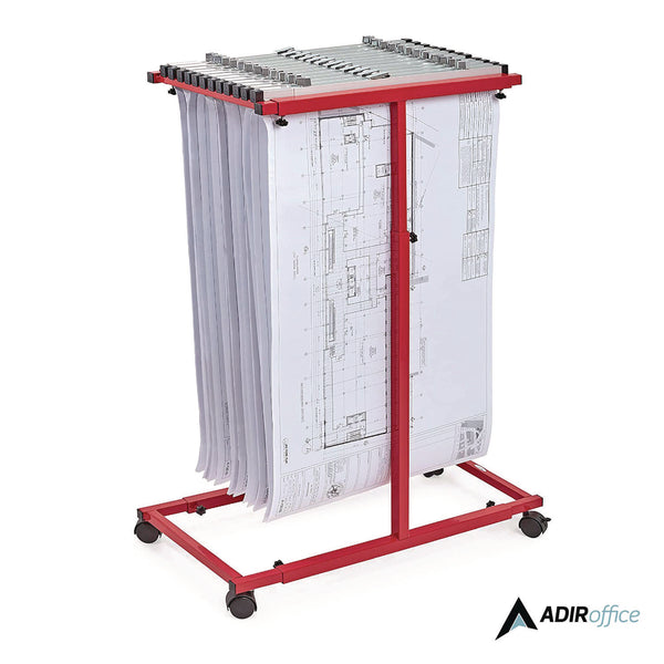 AdirOffice Blueprint Storage Cabinet Steel Vertical Plan Center, Assorted Document Sizes, 15" x 27" to 47.25" x 32.5" to 57", Red (ALHI614RED) Each