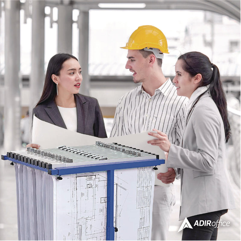 AdirOffice Blueprint Storage Cabinet Steel Vertical Plan Center, Assorted Document Sizes, 15" x 27" to 47.25" x 32.5" to 57", Blue (ALHI614BLU) Each