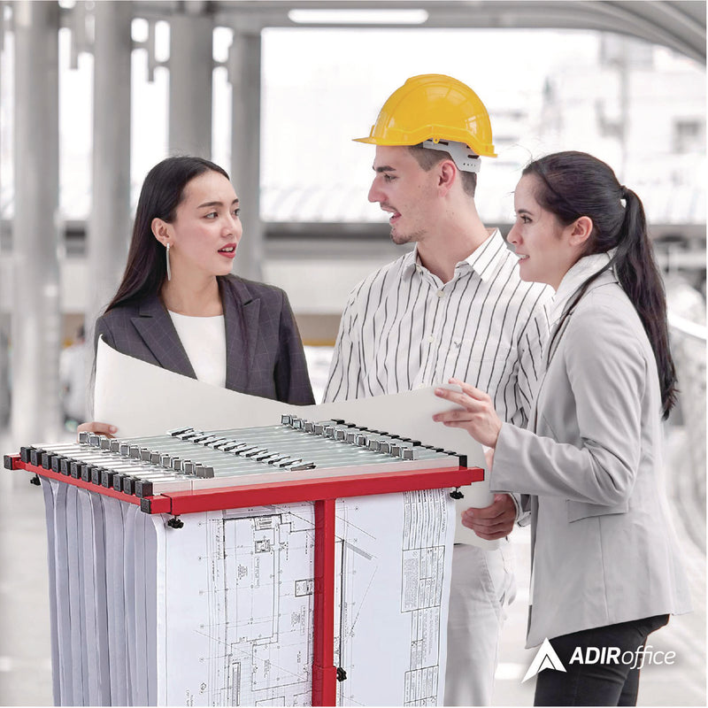 AdirOffice Blueprint Storage Cabinet Steel Vertical Plan Center, Assorted Document Sizes, 15" x 27" to 47.25" x 32.5" to 57", Red (ALHI614RED) Each