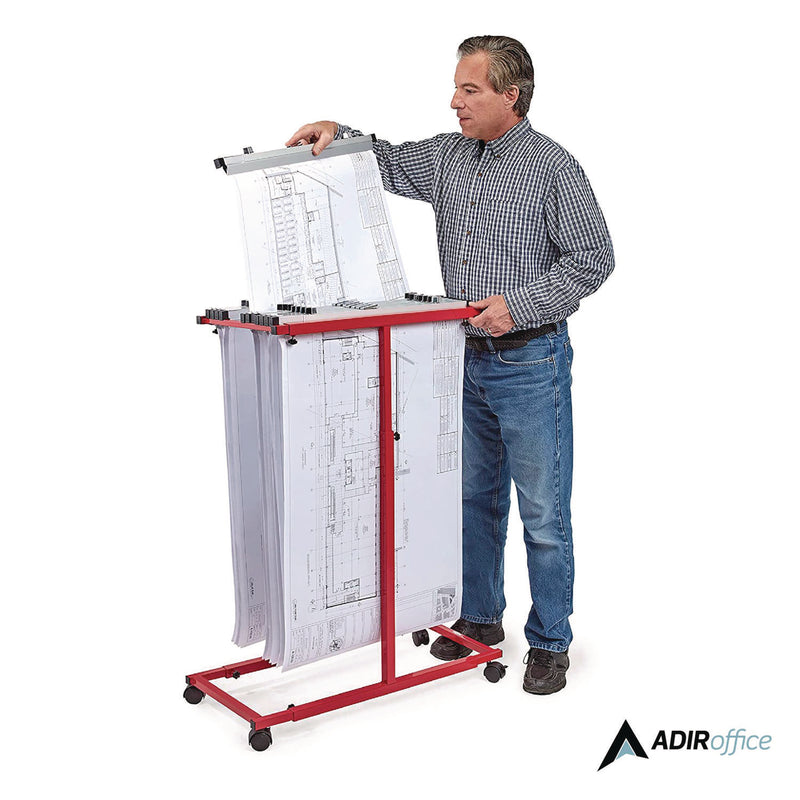 AdirOffice Blueprint Storage Cabinet Steel Vertical Plan Center, Assorted Document Sizes, 15" x 27" to 47.25" x 32.5" to 57", Red (ALHI614RED) Each