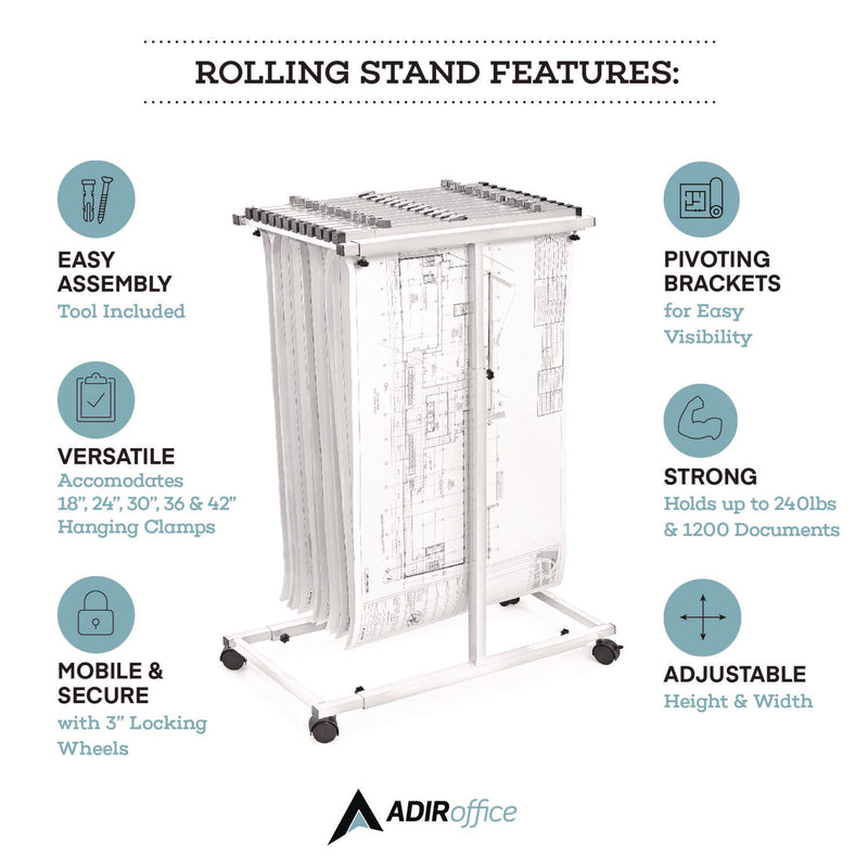 AdirOffice Blueprint Storage Cabinet Steel Vertical Plan Center, Assorted Document Sizes, 15" x 27" to 47.25" x 32.5" to 57", White (ALHI614WHI) Each