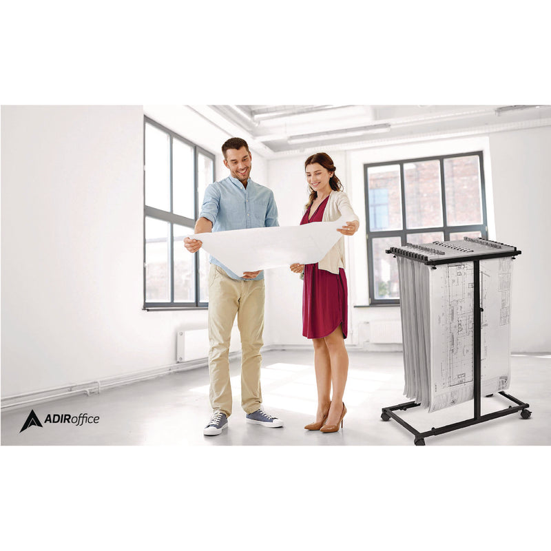 AdirOffice Blueprint Storage Cabinet Steel Vertical Plan Center, Assorted Document Sizes,15" x 27" to 47.25" x 32.5" to 57", Black (ALHI614BLK) Each