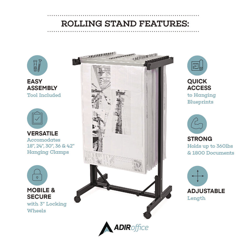 AdirOffice Expandable Blueprint Storage Cabinet Mobile Plan Center, Assorted Document Sizes, 20.5" x 28" to 46.5" x 50.75", Black (ALHI615BLK) Each