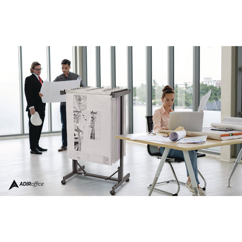 AdirOffice Expandable Blueprint Storage Cabinet Mobile Plan Center, Assorted Document Sizes, 20.5" x 28" to 46.5" x 50.75", Black (ALHI615BLK) Each