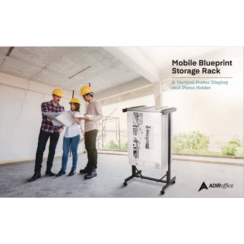 AdirOffice Expandable Blueprint Storage Cabinet Mobile Plan Center, Assorted Document Sizes, 20.5" x 28" to 46.5" x 50.75", Black (ALHI615BLK) Each