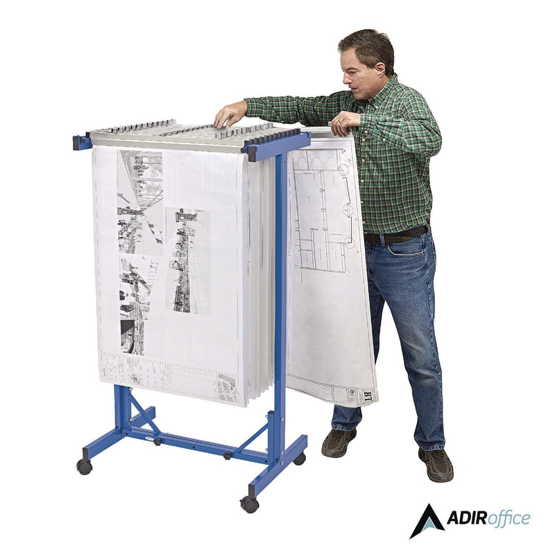 AdirOffice Expandable Blueprint Storage Cabinet Mobile Plan Center, Assorted Document Sizes, 20.5" x 28" to 46.5" x 50.75", Blue (ALHI615BLU) Each