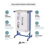 AdirOffice Expandable Blueprint Storage Cabinet Mobile Plan Center, Assorted Document Sizes, 20.5" x 28" to 46.5" x 50.75", Blue (ALHI615BLU) Each