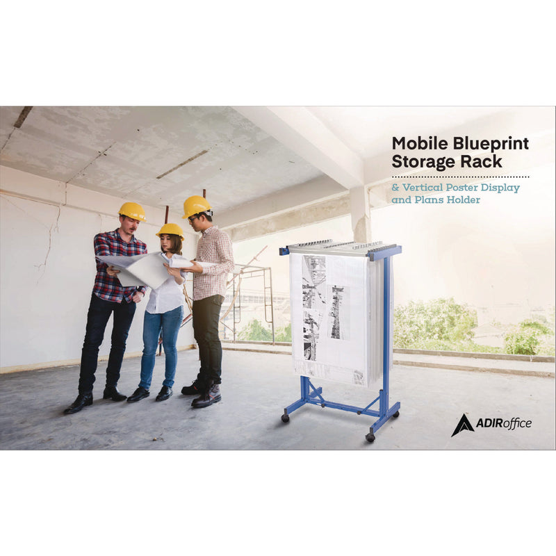 AdirOffice Expandable Blueprint Storage Cabinet Mobile Plan Center, Assorted Document Sizes, 20.5" x 28" to 46.5" x 50.75", Blue (ALHI615BLU) Each