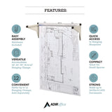 AdirOffice Drop Lift Blueprint Storage Wall Rack, Assorted Document Sizes Accommodated, 7.9" x 1.2" x 7.1", Gray (ALHI616) Each