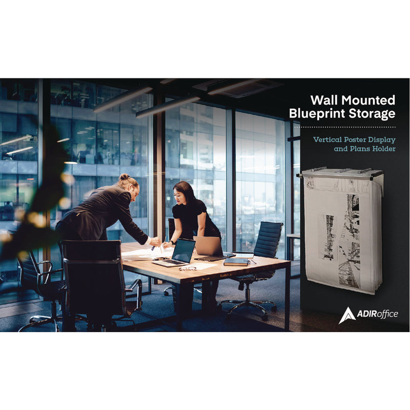 AdirOffice Drop Lift Blueprint Storage Wall Rack, Assorted Document Sizes Accommodated, 7.9" x 1.2" x 7.1", Gray (ALHI616) Each