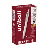 uniball® 207 Plus+ Gel Pen, Retractable, Medium 0.7 mm, Black Ink, White Barrel, Dozen (UBC70706)