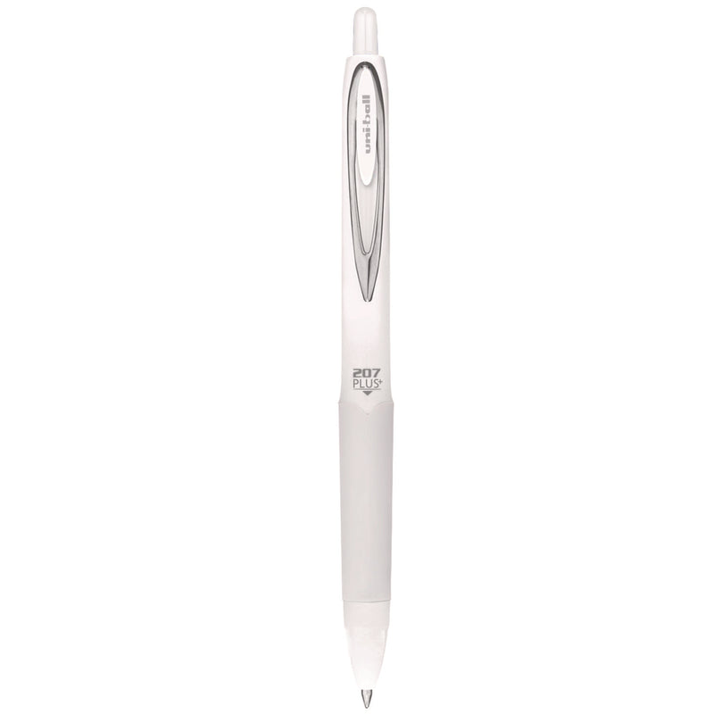 uniball® 207 Plus+ Gel Pen, Retractable, Medium 0.7 mm, Black Ink, White Barrel, Dozen (UBC70706)