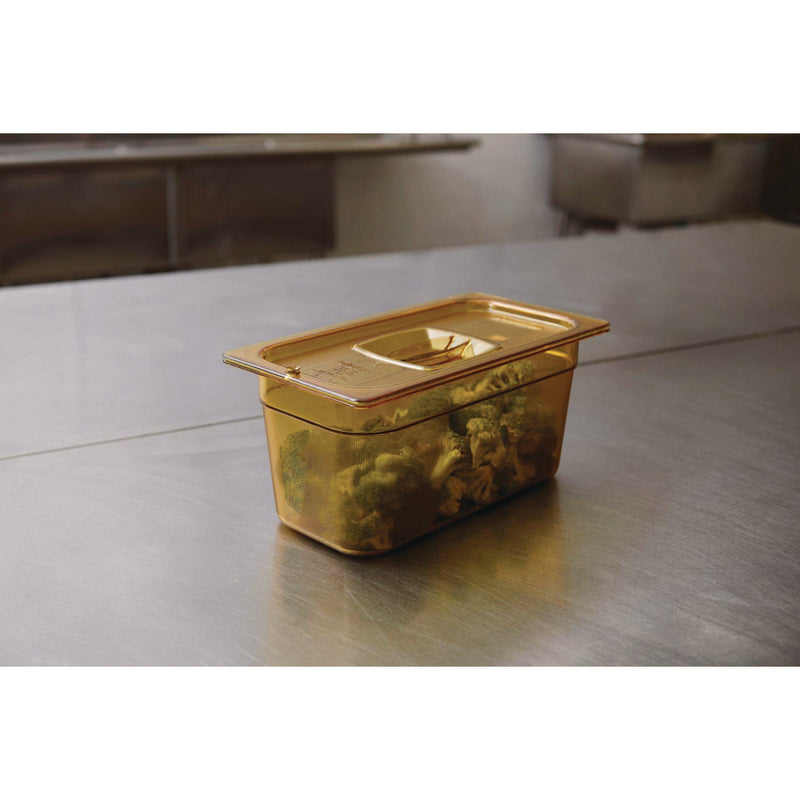 Rubbermaid® Commercial Insert Pan Handled Notched Cover, 6.38 x 0.39 x 10.38, Amber, Plastic, 6/Carton (RCP214P86AMB) Case of 6