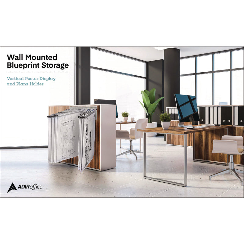 AdirOffice Large File Blueprint Pivot Wall Rack, Assorted Document Sizes Accommodated, 11" x 15.8" x 23.9", Gray (ALHI617) Each