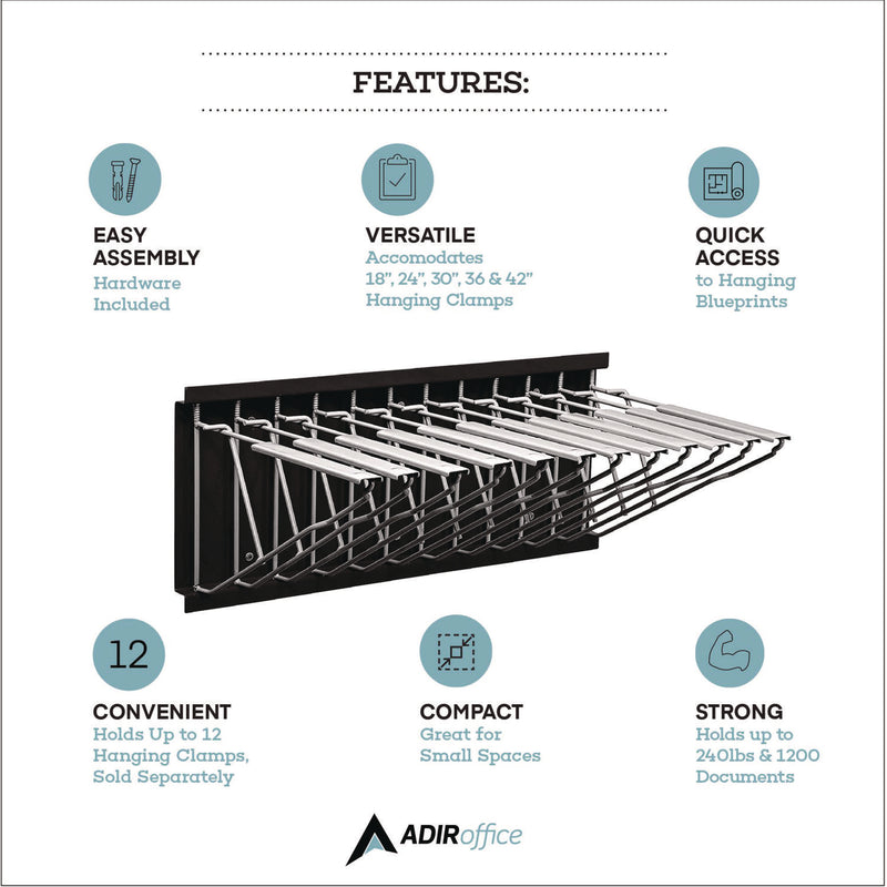 AdirOffice Large File Blueprint Pivot Wall Rack, Assorted Document Sizes Accommodated, 11" x 15.8" x 23.9", Black (ALHI617BLK) Each