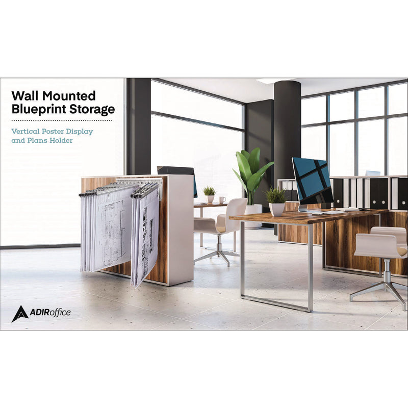 AdirOffice Large File Blueprint Pivot Wall Rack, Assorted Document Sizes Accommodated, 11" x 15.8" x 23.9", White (ALHI617WHI) Each