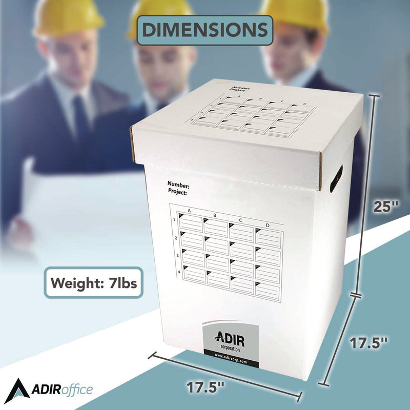 AdirOffice 16 Slot Blueprint Rolled File Upright Storage Box, 16 Compartments, 17.5 x 17.5 x 25, White (ALHI622) Each