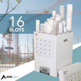 AdirOffice 16 Slot Blueprint Rolled File Upright Storage Box, 16 Compartments, 17.5 x 17.5 x 25, White (ALHI622) Each