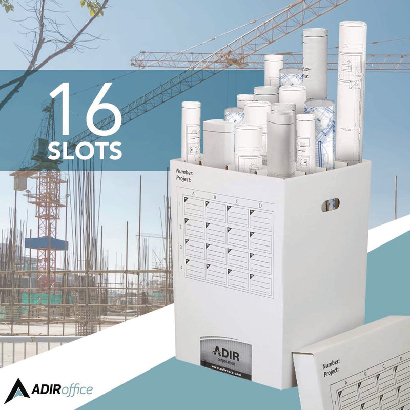AdirOffice 16 Slot Blueprint Rolled File Upright Storage Box, 16 Compartments, 17.5 x 17.5 x 25, White (ALHI622) Each