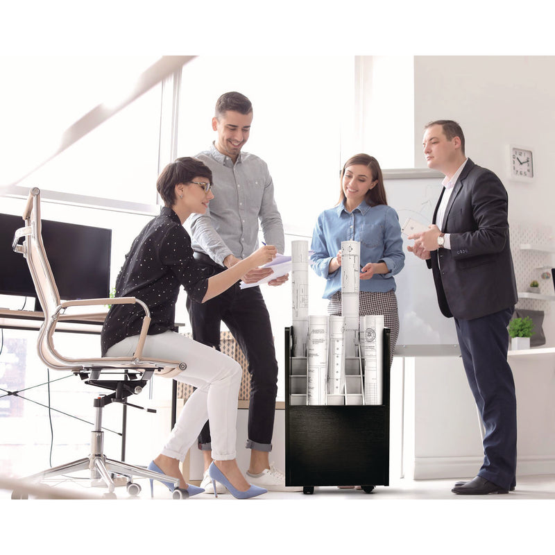 AdirOffice 20-Slot Mobile Rolling Wood Blueprint Storage Cabinet Roll File Large Document Organizer, 15.25 x 13.25 x 24.75, Black (ALHI624BLK) Each