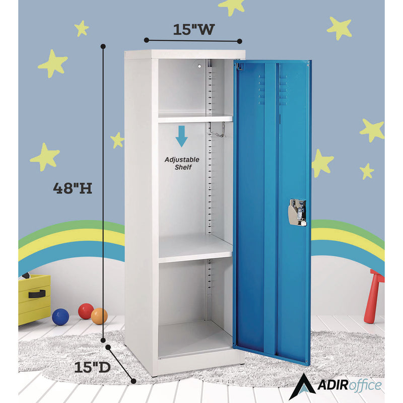 AdirOffice Steel Storage Locker, 1 Compartment, 15 x 15 x 48, Blue (ALHI62901BLU) Each