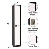 AdirOffice Steel Storage Locker, 1 Compartment, 12 x 12 x 72, Black Body/White Doors (ALHI629201BW) Each