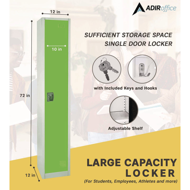 AdirOffice Steel Storage Locker, 1 Compartment, 12 x 12 x 72, Green (ALHI629201GRN) Each