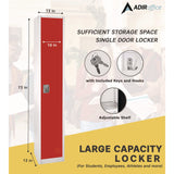 AdirOffice Steel Storage Locker, 1 Compartment, 12 x 12 x 72, Red (ALHI629201RED) Each