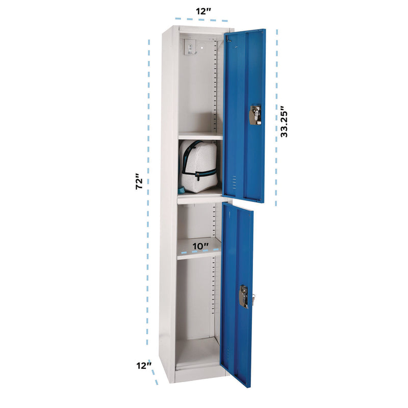 AdirOffice Steel Storage Locker, 2 Compartment, 12 x 12 x 72, Blue (ALHI629202BLU) Each