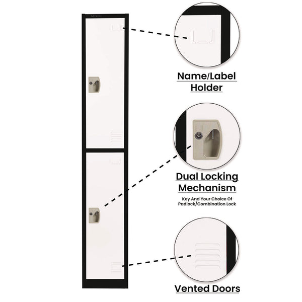 AdirOffice Steel Storage Locker, 2 Compartment, 12 x 12 x 72, Black Body/White Doors (ALHI629202BW) Each