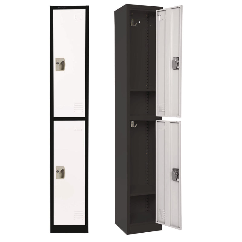 AdirOffice Steel Storage Locker, 2 Compartment, 12 x 12 x 72, Black Body/White Doors (ALHI629202BW) Each