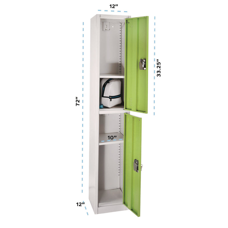 AdirOffice Steel Storage Locker, 2 Compartment, 12 x 12 x 72, Green (ALHI629202GRN) Each