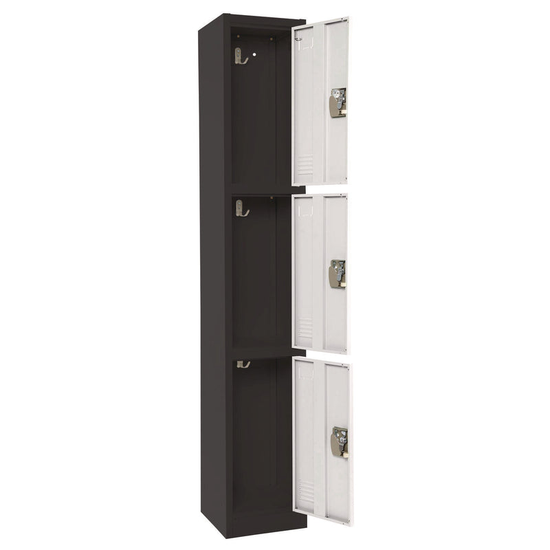 AdirOffice Steel Storage Locker, 3 Compartment, 12 x 12 x 72, Black Body/White Doors (ALHI629203BW) Each