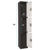 AdirOffice Steel Storage Locker, 3 Compartment, 12 x 12 x 72, Black Body/White Doors (ALHI629203BW) Each