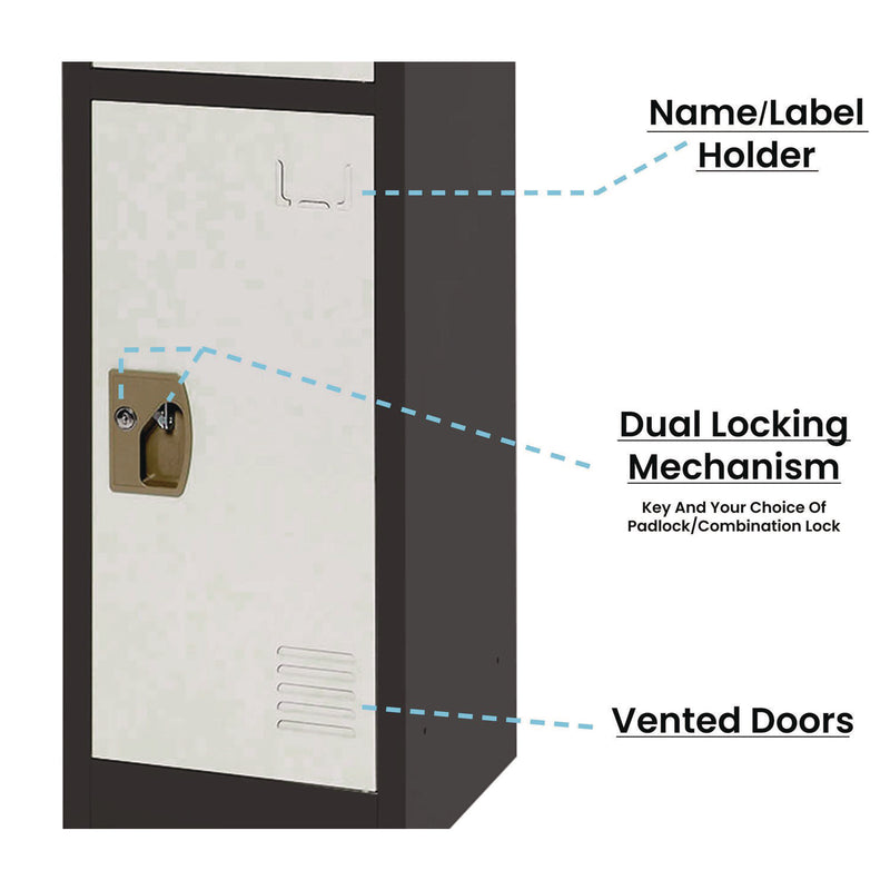 AdirOffice Steel Storage Locker, 3 Compartment, 12 x 12 x 72, Black Body/White Doors (ALHI629203BW) Each