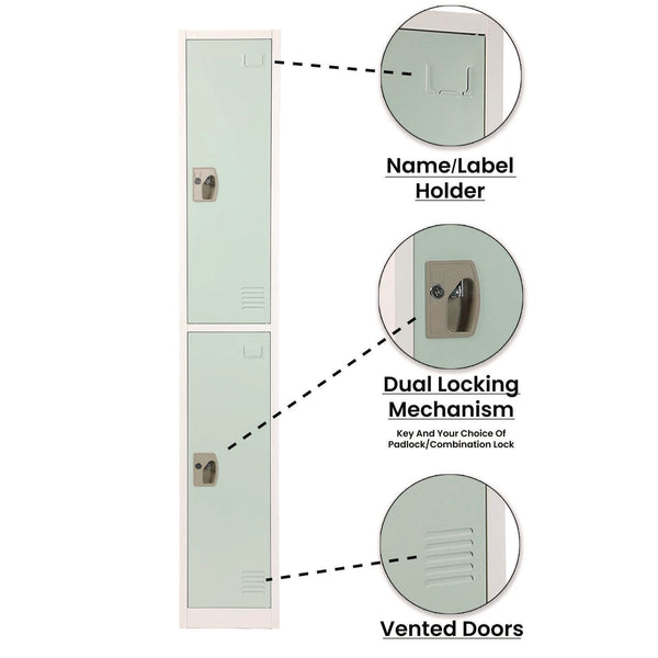 AdirOffice Steel Storage Locker, 2 Compartment, 12 x 12 x 72, Misty Green (ALHI629202MGRN) Each