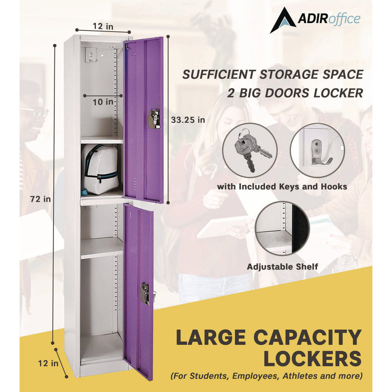 AdirOffice Steel Storage Locker, 2 Compartment, 12 x 12 x 72, Purple (ALHI629202PUR) Each