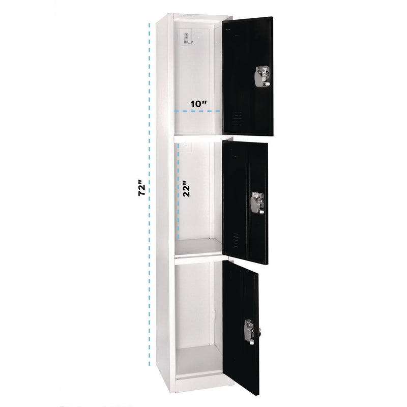 AdirOffice Steel Storage Locker, 3 Compartment, 12 x 12 x 72, Black (ALHI629203BLK) Each