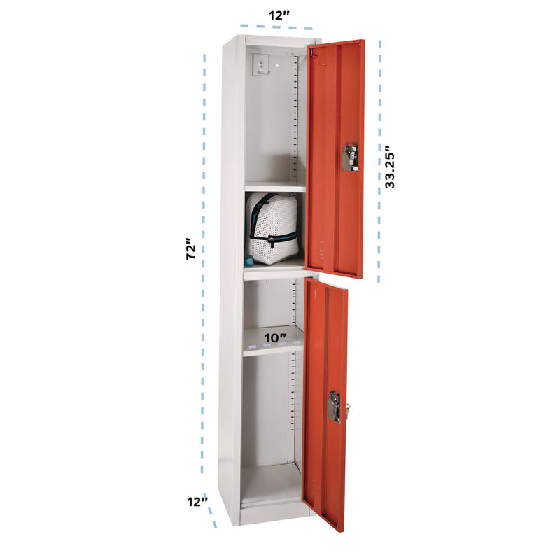 AdirOffice Steel Storage Locker, 2 Compartment, 12 x 12 x 72, Red (ALHI629202RED) Each