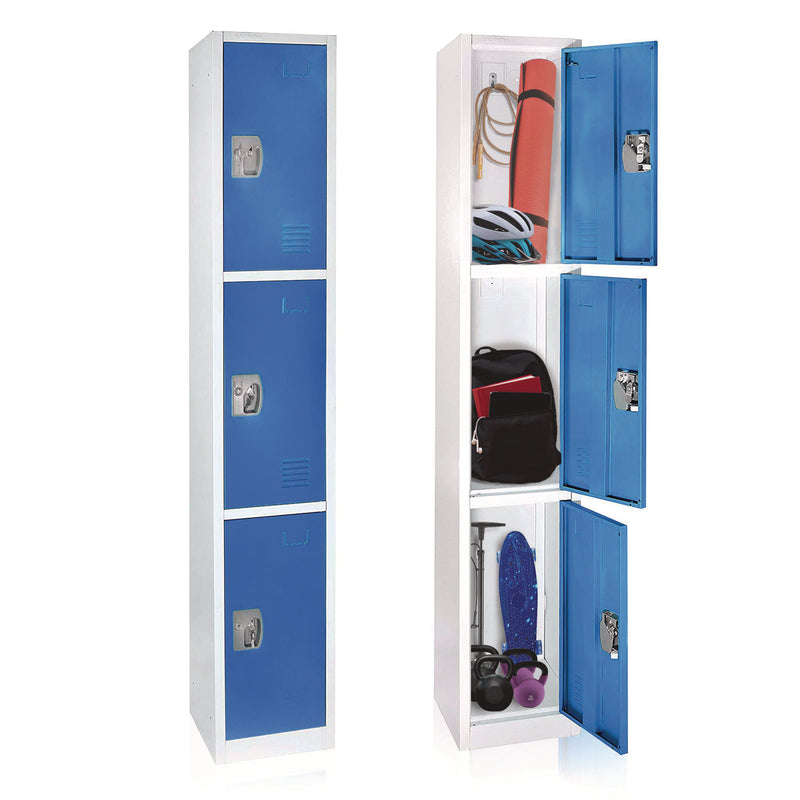 AdirOffice Steel Storage Locker, 3 Compartment, 12 x 12 x 72, Blue (ALHI629203BLU) Each