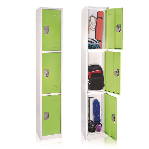 AdirOffice Steel Storage Locker, 3 Compartment, 12 x 12 x 72, Green (ALHI629203GRN) Each