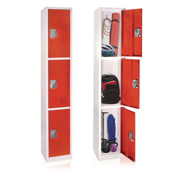 AdirOffice Steel Storage Locker, 3 Compartment, 12 x 12 x 72, Red (ALHI629203RED) Each