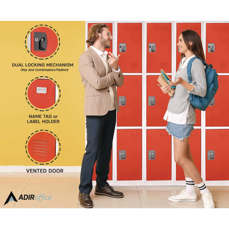 AdirOffice Steel Storage Locker, 3 Compartment, 12 x 12 x 72, Red (ALHI629203RED) Each