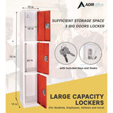 AdirOffice Steel Storage Locker, 3 Compartment, 12 x 12 x 72, Red (ALHI629203RED) Each