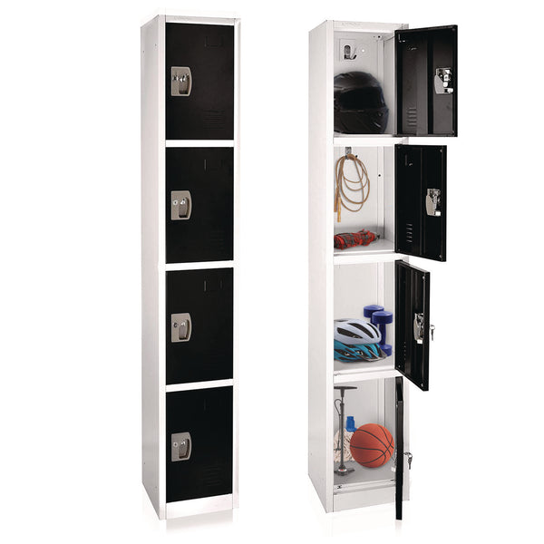 AdirOffice Steel Storage Locker, 4 Compartment, 12 x 12 x 72, Black (ALHI629204BLK) Each