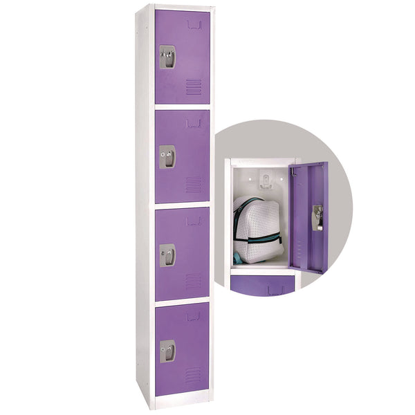 AdirOffice Steel Storage Locker, 4 Compartment, 12 x 12 x 72, Purple (ALHI629204PUR) Each