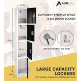 AdirOffice Steel Storage Locker, 4 Compartment, 12 x 12 x 72, Black (ALHI629204BLK) Each