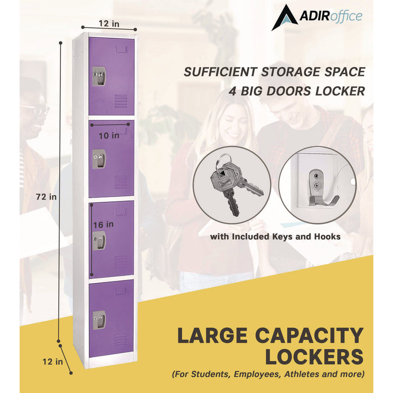 AdirOffice Steel Storage Locker, 4 Compartment, 12 x 12 x 72, Purple (ALHI629204PUR) Each