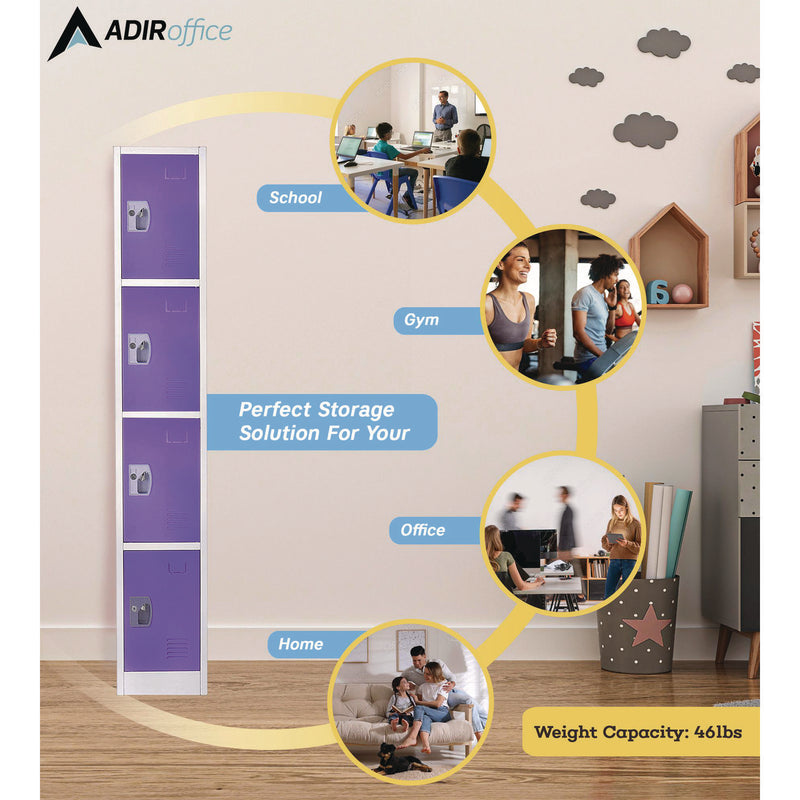 AdirOffice Steel Storage Locker, 4 Compartment, 12 x 12 x 72, Purple (ALHI629204PUR) Each